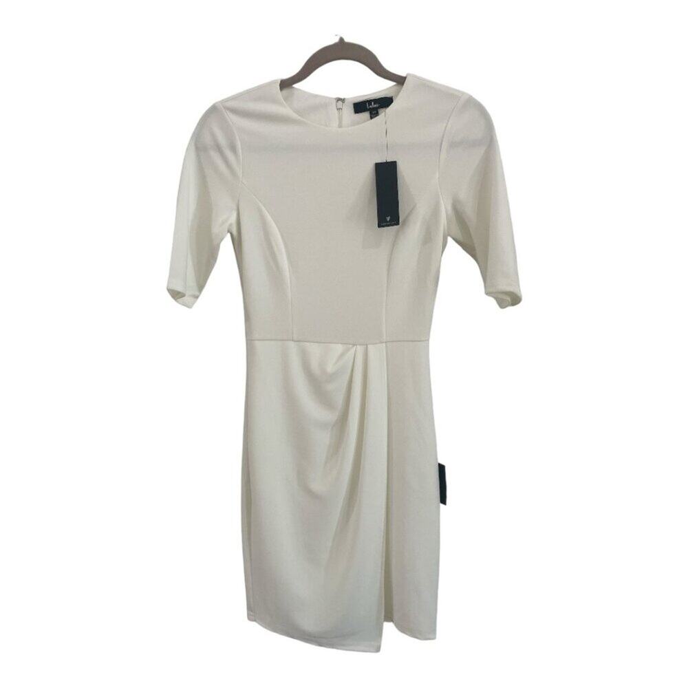 NWT LULU'S FAUX WRAP SHORT SLEEVE FULLY LINED IVORY DRESS SIZE XS